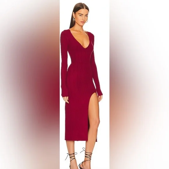 Michael Costello x REVOLVE Variegated Rib Long Sleeve Bodycon Dress, Size L